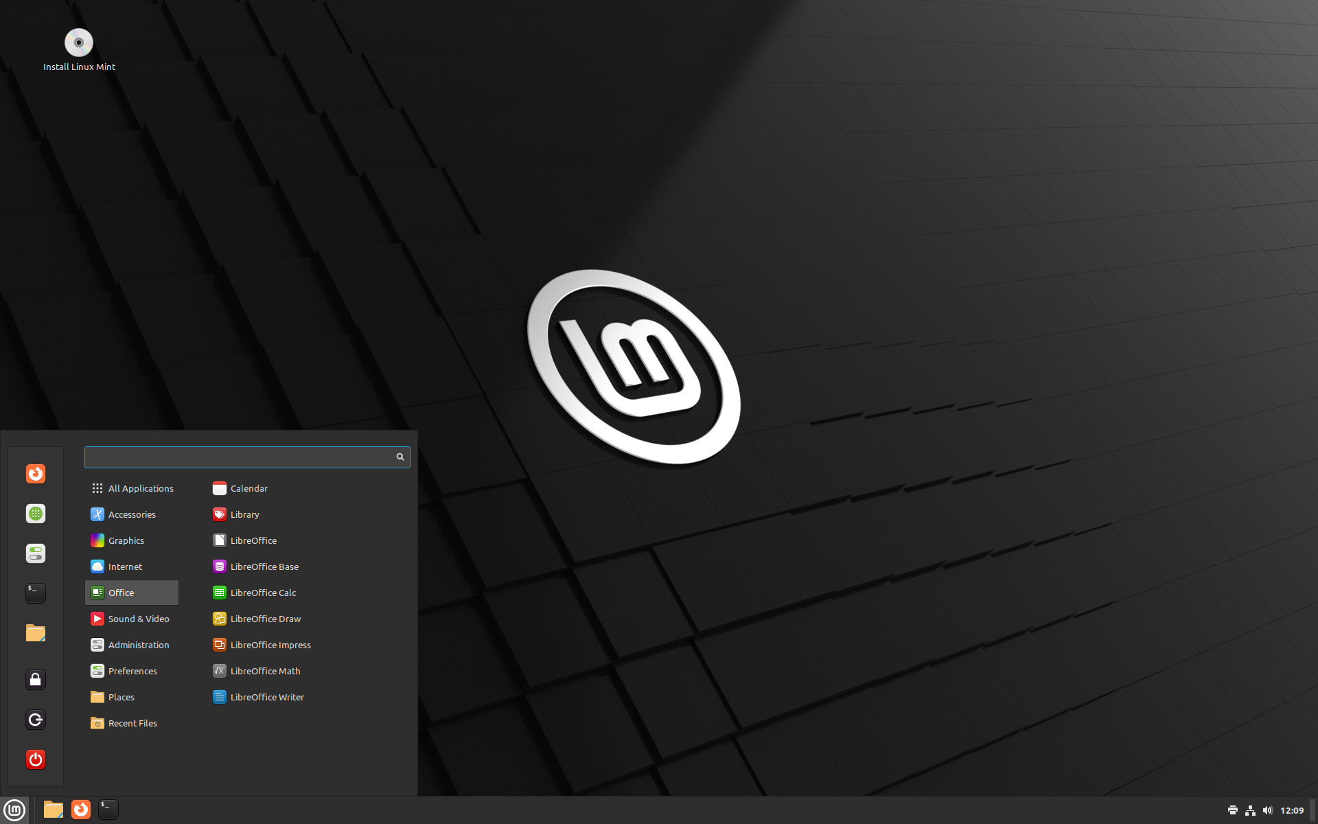 A screenshot from the Cinnamon Desktop Environment that comes with Linux Mint. It's similar to Windows but with mostly a black interface.